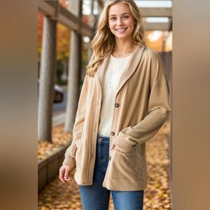 HEIMISH USA Camel Tan Button Front Cozy Casual Chic Cardigan NWOT Large